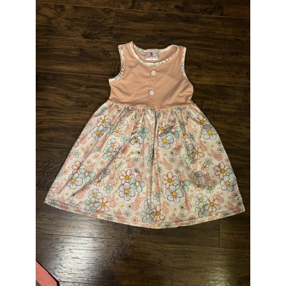 Ruffle Girl Girls Peach Easter Bunny Boutique Dress XL